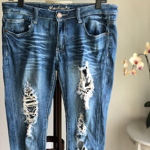 machine distressed jeans